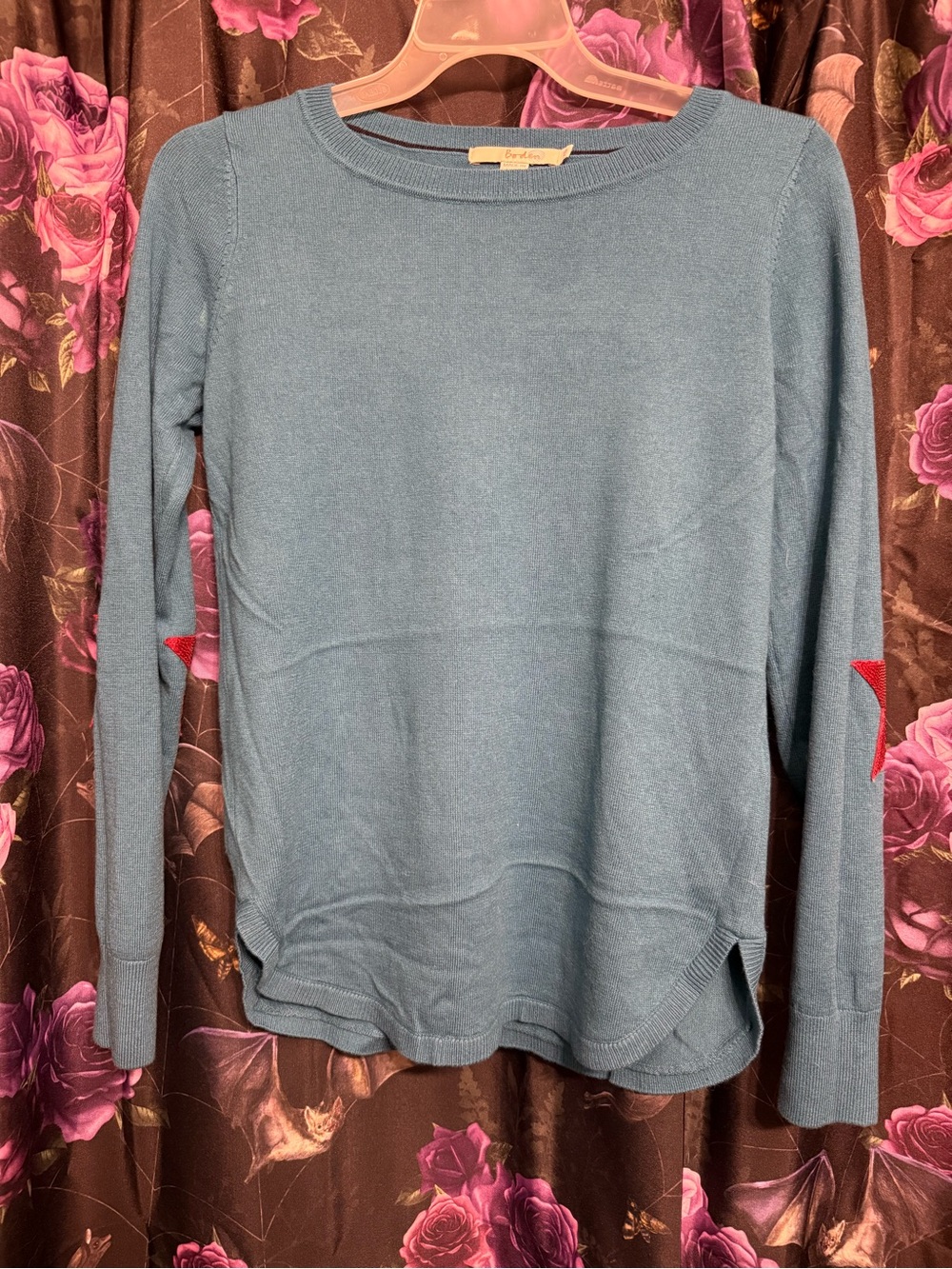 Boden teal Sweater with Red Elbow Stars